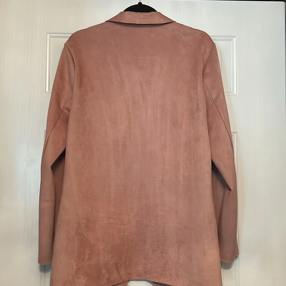 Joan Vass New York Women's Faux Suede Open Jacket/Cardigan XL Blush Pink